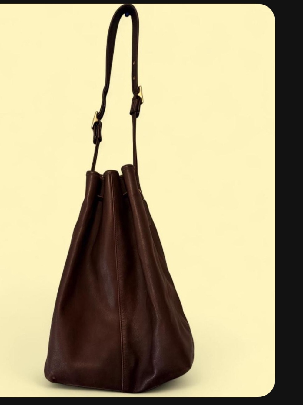 Classic Brown Leather Bucket Bag - Adjustable Strap